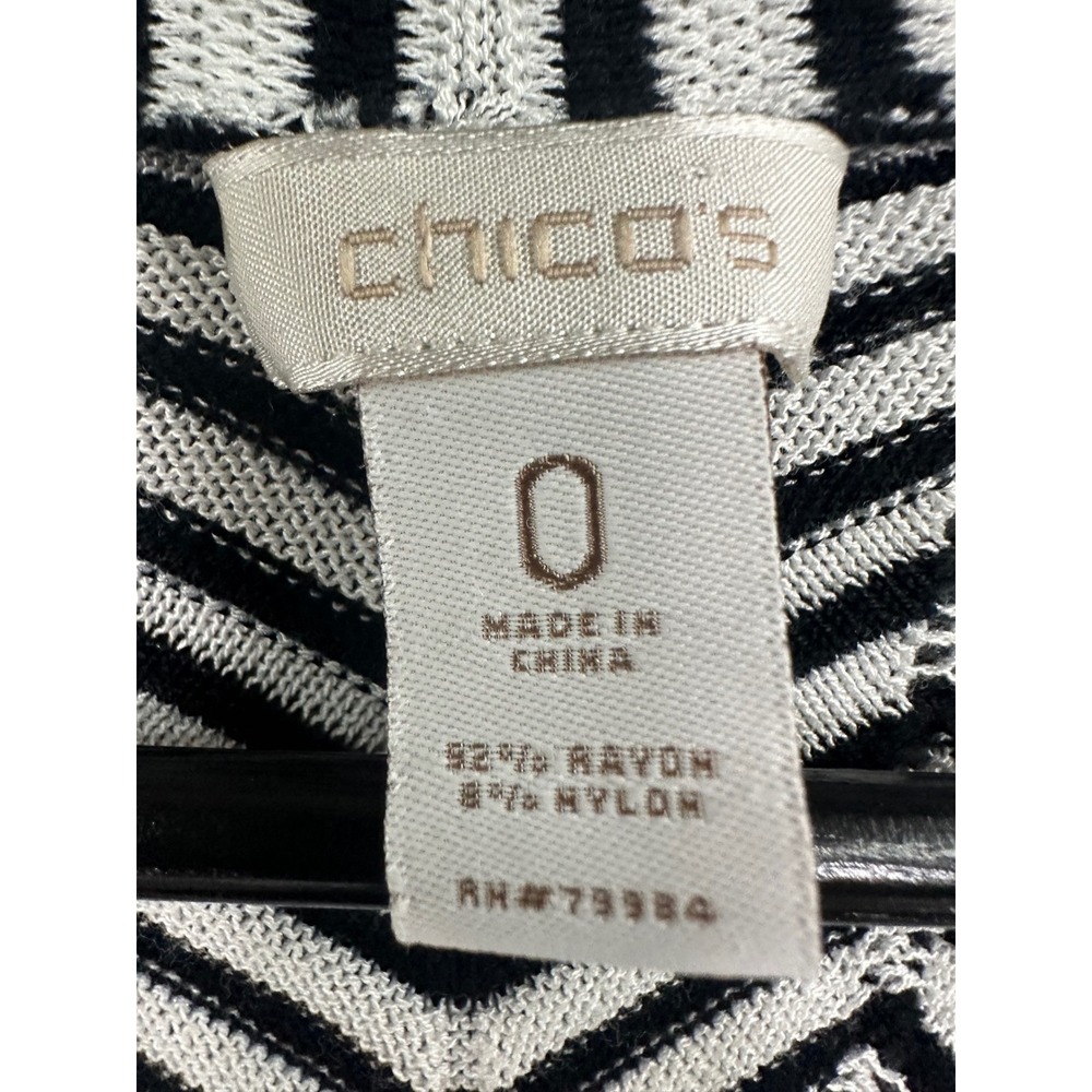 Chico's Cardigan Women Size 0 Blue Black White Chevron Open Front Knit Excellent - Picture 2 of 7